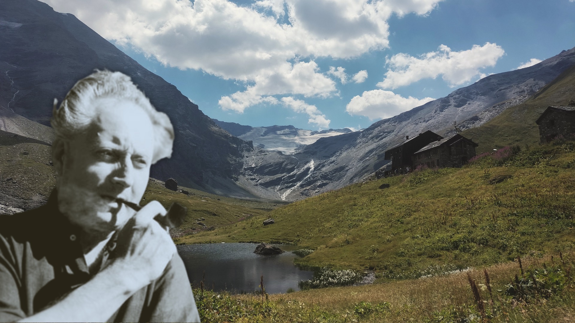 foto di montagna con jean giono in primo piano